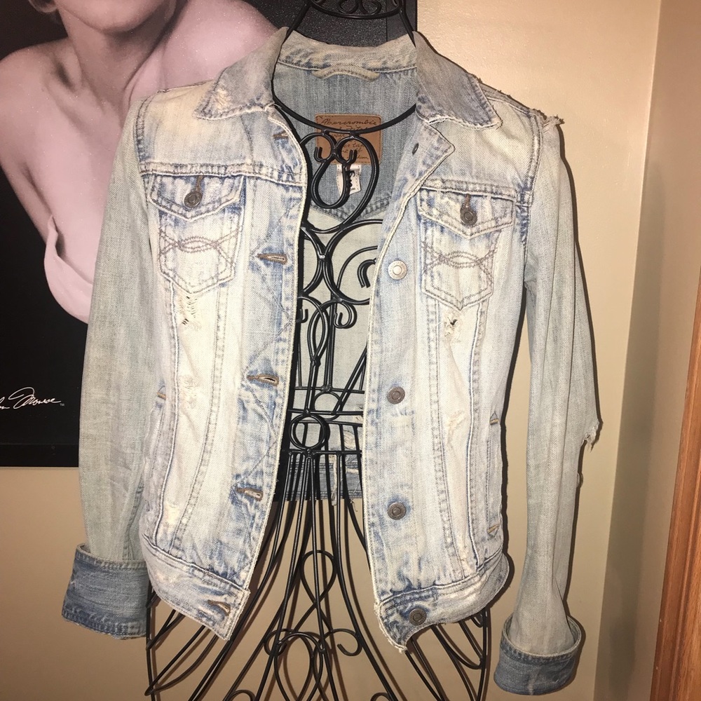 A&F Light Wash Ripped Jean Jacket